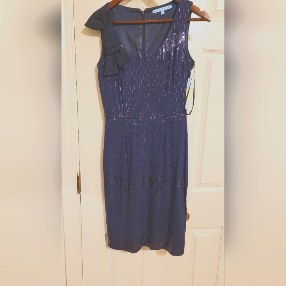 Antonio Melani “Chantel” Sequin Bow-Shoulder Cocktail Dress, Navy, Size 2 - Picture 2 of 6